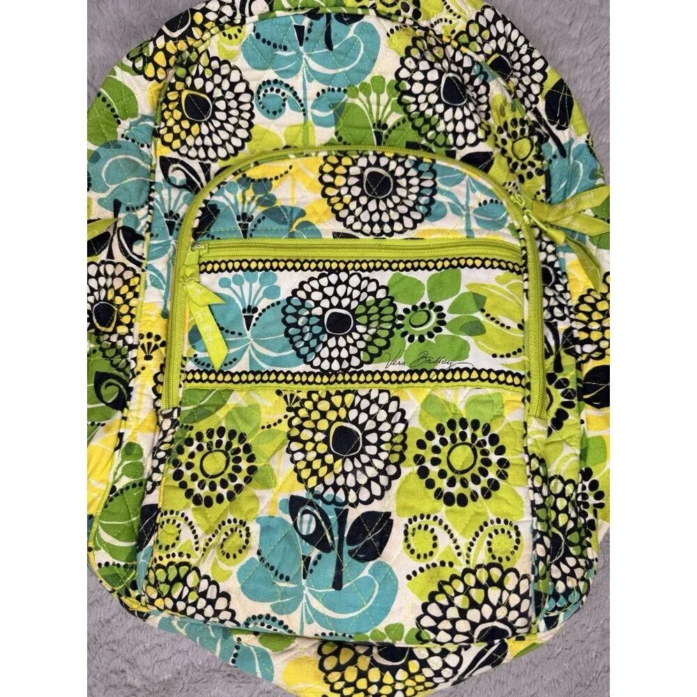 Vera Bradley Retired Floral Quilted Backpack – Green/Blue